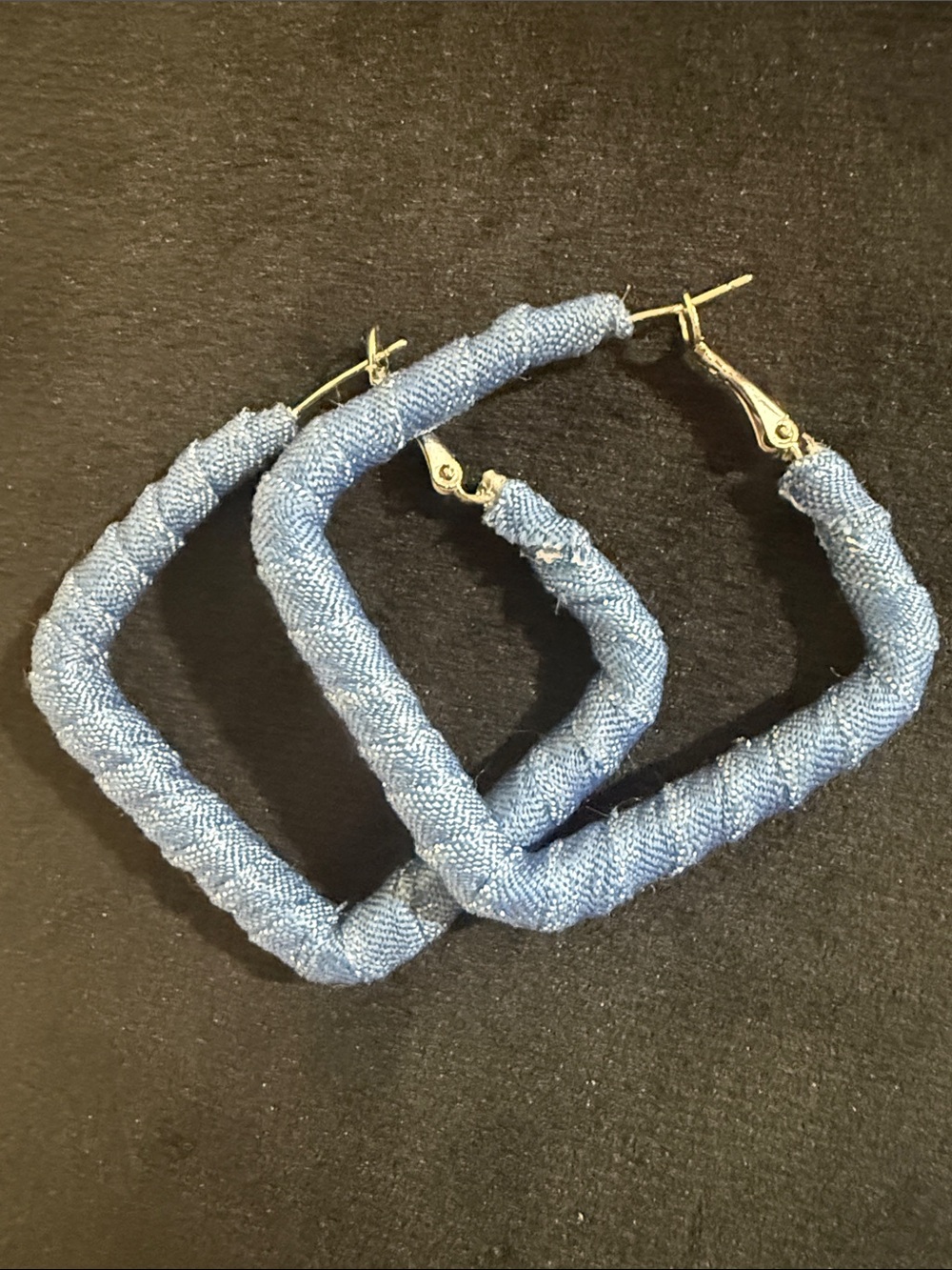 Denim-Wrapped Square Hoop Earrings in Light Blue - Unbranded